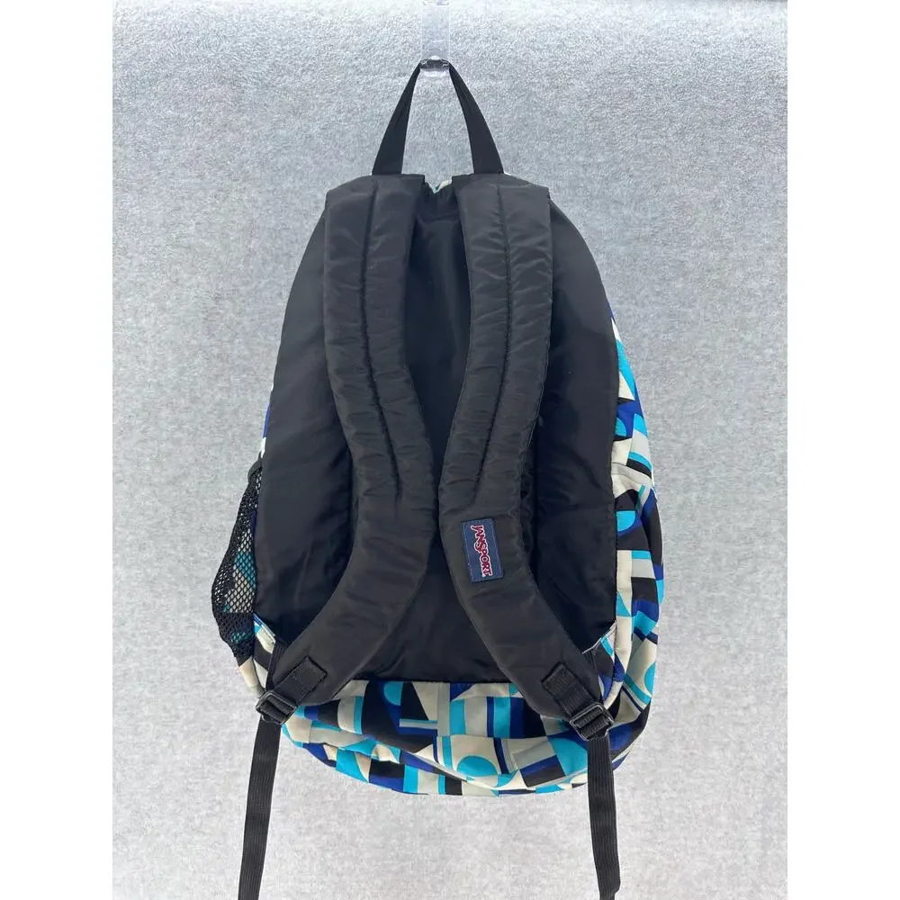 Jansport Blue Geometric Bug Student Backpack Compartments School Travel Bookbag